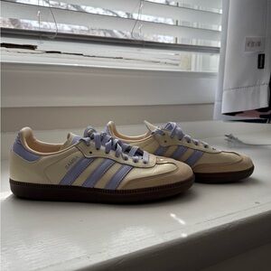 adidas Samba Leather Sneakers in Cream and Lavender Accents